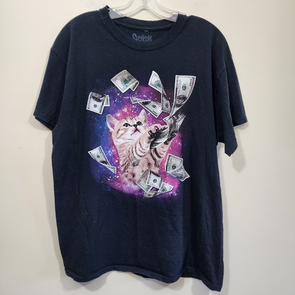 Spencer's cat making it rain with 100 dollar bills graphic tee men's size large - Picture 1 of 9